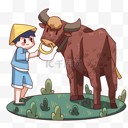 放牛的小男孩插画