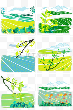 绿草木板图片_谷雨节气田园山丘草木植物