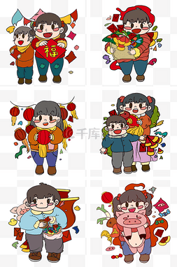 节俗图片_新年买年货手绘插画