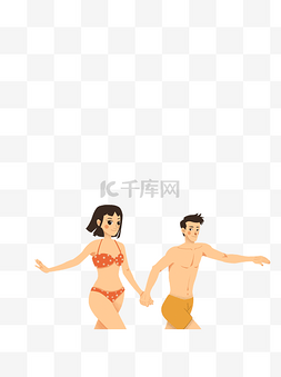 情侣背影简笔画图片_夏季情侣游泳