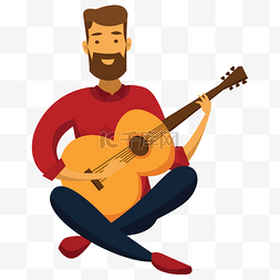 卡通矢量坐着弹吉他的人