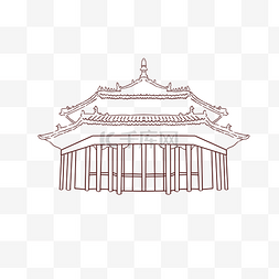 线描手绘插画图片_线描中国建筑插画