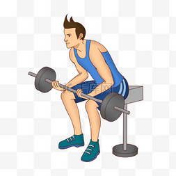 在健身房举重男子运动卡通插画