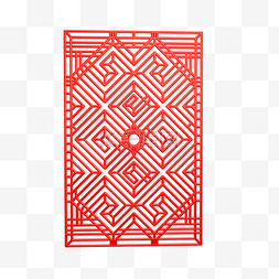 窗花长方形图片_中国风红色剪纸装饰