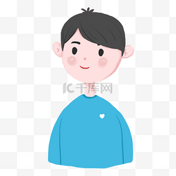 蓝色衣服卡通人物图片_简约手绘穿蓝色衣服的男孩插画海