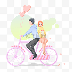 人物插画自行车图片_情人节人物和自行车