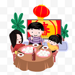 白色的筷子的图片_新年吃饺子的一家人