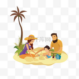 父亲游玩图片_一个家庭在沙滩上游玩