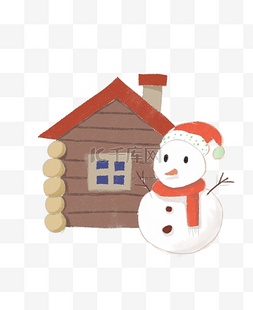 卡通手绘红色屋檐图片_手绘圣诞节雪人插画