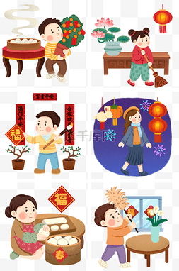 蒸包子图片_手绘新春习俗人物插画