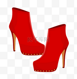 毛绒短靴图片_红色靴子高跟鞋