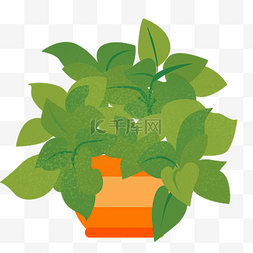 电商植物装饰图片_手绘小清新绿色盆栽插画