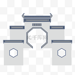 古典屏风psd图片_扁平风手绘插画风格徽州徽式古典