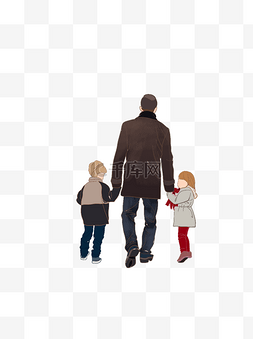 时尚潮爸和他的两个小孩插画设计