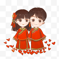 中式婚礼卡通图片_手绘卡通可爱中式婚礼