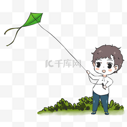 儿童放风筝图片_草地上放风筝的小男孩