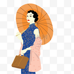 撑着油纸伞穿着旗袍返乡的女人