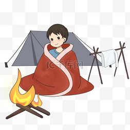 冬季取暖人物和帐篷