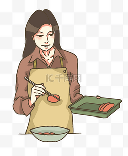 聚餐手绘图片_女生做饭PNG素材