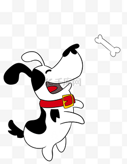 卡通可爱的小狗图片_跳起来吃骨头的狗狗