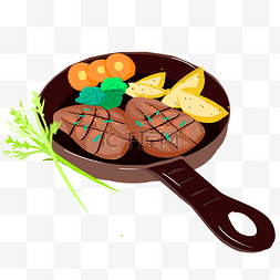 手绘西餐美食插画图片_西式美味牛排手绘插画