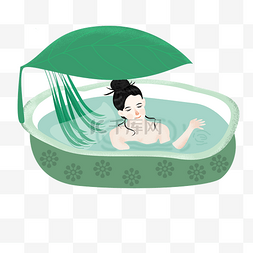 绿色的池塘图片_女性在池塘中沐浴免抠图