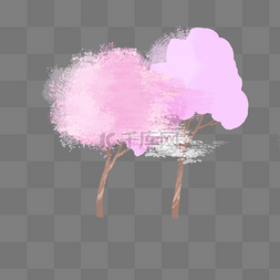 粉色创意水墨植物大树元素