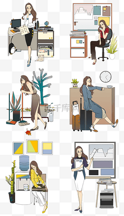 潮流女人物图片_办公室卡通美女人物插画套图