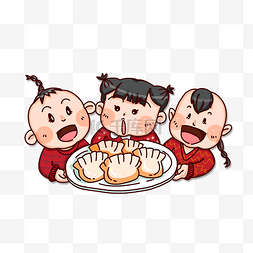 手绘冬至吃饺子图片_卡通手绘可爱小朋友吃饺子