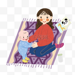 陪小孩图片_母婴陪小孩玩耍插画