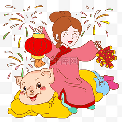 新年快乐的小猪图片_遇到嫦娥的小猪猪
