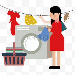 洗衣晾衣服图片_晾衣服的人矢量免抠图