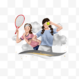 打网球插画图片_网球公开赛打网球的少女