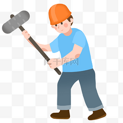 锤子的图片_使用锤子的工地工人免抠PNG素材