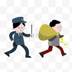 贪官图片_警察捉拿逃跑的贪污犯插画