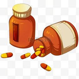 黄色药丸图片_医疗红色的药瓶手绘插画