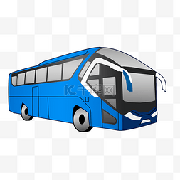 巴士插画图片_手绘蓝色巴士插画