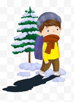 冬季旅行帽子图片_冬季旅行人物和树木