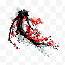 水墨国画梅花图片_花卉水墨梅花冬梅手绘插画