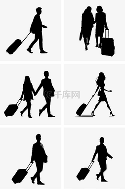 旅游女人图片_拉行李的人剪影矢量