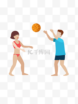 沙滩上的打篮球的人们