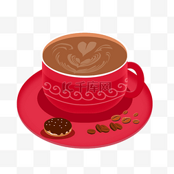咖啡现磨图片_手绘红色现磨醇香咖啡