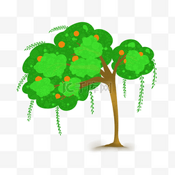 绿色柳树传统插画
