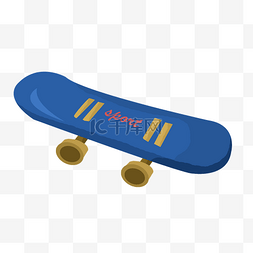 蓝色滑板图片_手绘滑板运动插画