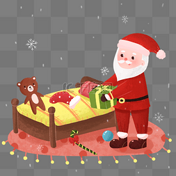 卡通床插画图片_卡通可爱圣诞节圣诞老人送礼物插