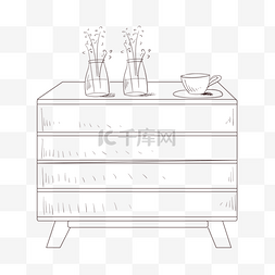 柜子线描图片_线描盆栽和柜子插画