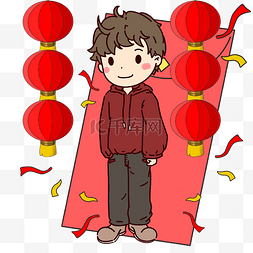 过年聚会插画图片_新年手绘大红灯笼喜庆迎新春插画