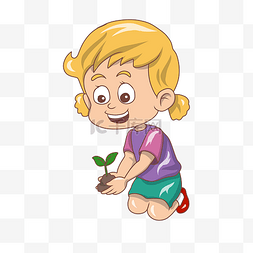 植树节绿色卡通图片_植树节拿树苗的小女孩