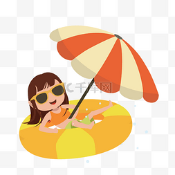 遮阳伞插画图片_小女孩在游泳免抠图