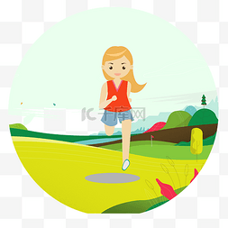 春季运动健康跑步女孩手绘卡通设
